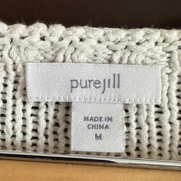 J.JILL | Purejill Lightweight Neutral Colorblock Cotton Blend Sweater  Sz Medium - Picture 3 of 5